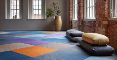 tapijttegels in een yoga studio